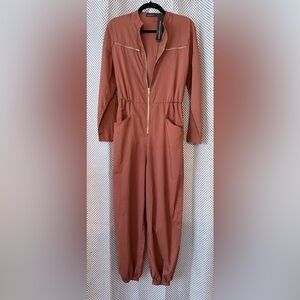 NWT! Celmia Collection Women’s Romper Jumpsuit Rust Silver Zipper Detail size M